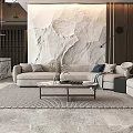 Modern Living Room Interior Coffee Table With Metal Frame Glass Top And Beige Sofa