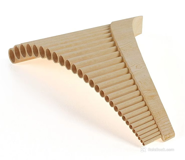 Handmade Wooden Pan Flute Musical Instrument with Curved Design and Multiple Hollow Pipes 3d model 