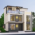 Modern Two Story Detached Villa With Large Windows Balcony And Greenery