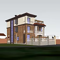 Two Story Detached Villa With Balconies Palm Trees And Paved Driveway