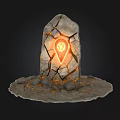 Ancient Stone Structure with Glowing Cracks Mystical Symbol Inside and Lava like Substance at Base