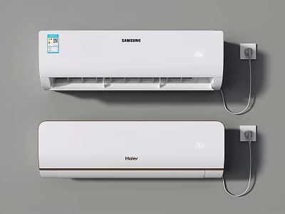 White Wall Mounted Samsung And Haier Air Conditioners With Modern Design For Home 3d model