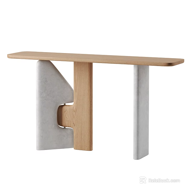 Modern Minimalist Console Table With Wooden Top And Concrete Base Structure Design 3d model