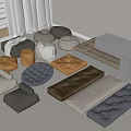 Soft Upholstered Cushions Poufs and Floor Mats with Tufted Designs in Neutral Tones