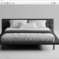 Modern Double Bed With Sleek Black Frame White Mattress And Soft Pillows 3d model