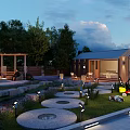 Detached Villa With Landscaped Garden Stone Pathway Outdoor Lighting And Lawn