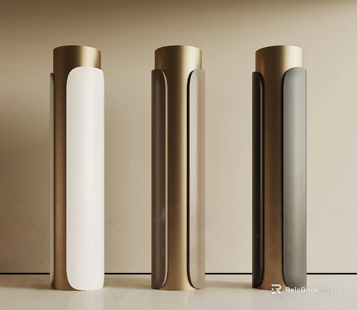 Three Modern Columns With White Brown Gray Bodies And Golden Tops In Modern Design 3d model 