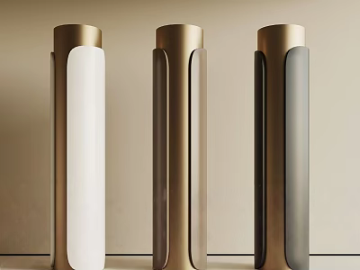 Three Modern Columns With White Brown Gray Bodies And Golden Tops In Modern Design 3d model