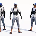 Game Movie Character In Blue Cap White T-shirt Black Tactical Vest And Rolled Up Jeans
