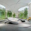 Modern Reception Area Lobby With Curved Design Green Plants Sofa And Round Skylights