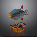 Colorful Aerospace Airship Model With Round Elements Decorative Flags And Wooden Base
