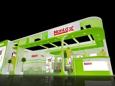 HonleX Modern Exhibition Booth With Green And White Design Open Structure And Display Area 3d model