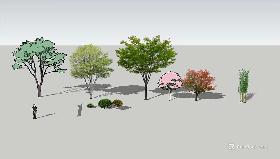 Various Arbor Trees Featuring Green Pink Red Leaves And Small Shrubs 3d model