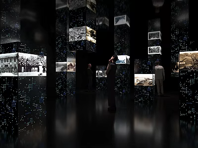 Garden Landscape Exhibition Featuring Hanging Cube Displays And Light Decorations 3d model