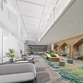 Modern Leisure Area Interior Design With Potted Plants And Colorful Carpet