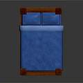 Classic Wooden Bed With Carved Headboard Footboard Blue Mattress And Pillows