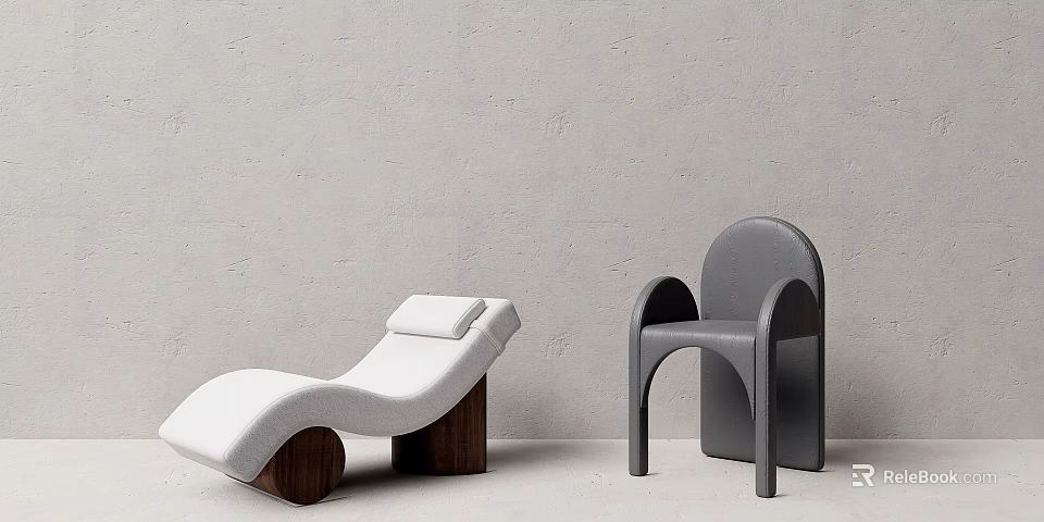 Modern Leisure Chairs Featuring White Lounger Gray Armchair And Wooden Base Design 3d model 