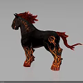 Fiery Black Horse Creature With Flaming Mane Tail And Lava Like Body Details