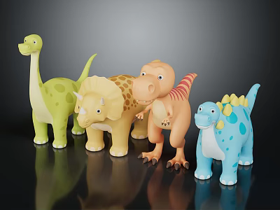 Colorful Dinosaur Toys With Various Species And Cute Vibrant Color Designs 3d model
