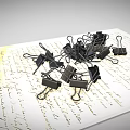 Pile of Black Binder Clips as Practical Daily Supplies on Paper with Text