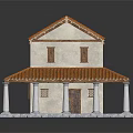 Classical Two Story Building With Red Tiled Roof White Walls And Columns
