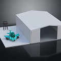 White Hangar Building With Blue Airplane And Water Tower In Model Scene