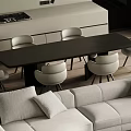 Modern Living and Dining Room Interior With Gray Sofa Round Coffee Table and Dining Chairs