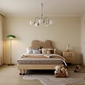 Cozy Bedroom Interior Design With Plush Bed Chandelier Floor Lamp And Stuffed Toys