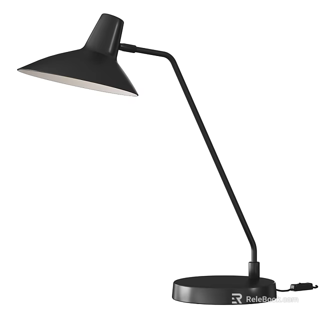 Modern Black Desk Lamp With Curved Arm Adjustable Sleek Conical Shade Design 3d model 