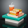 Delicious Sandwiches And Refreshing Drink On Teal Tray With Red White Checkered Paper