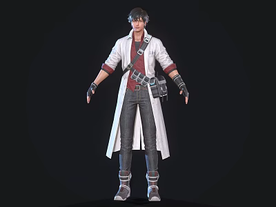 Game Movie Character Wearing Long White Coat Red Inner Shirt Jeans And Goggles On Head 3d model