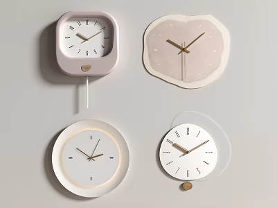 Modern Wall And Table Clocks With Various Shapes And Soft Color Designs 3d model