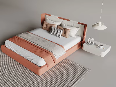 Solid Wood Children's Bed Daughter's Bed Chandelier Hanging Bedside Table Pillow Bedding 3d model