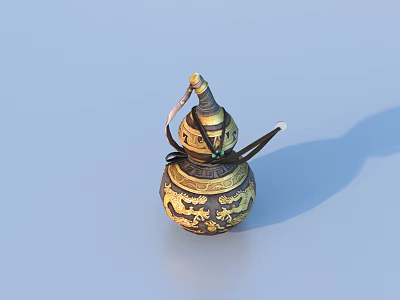 Traditional Antique Style Oriental Gourd Shaped Decorative Vessel With Intricate Golden Patterns 3d model