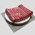 Fresh Sliced Marbled Beef Arranged On White Plate For Serving