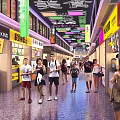 Vibrant Commercial Street Featuring Burger King Shops Colorful Decorations And Pedestrians