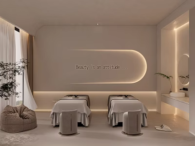 Serene SPA Room With Treatment Beds Soft Lighting And Cozy Seating 3d model