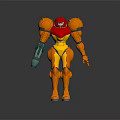 Orange Red Armored Warrior Character With Green Weapon And Shiny Armor
