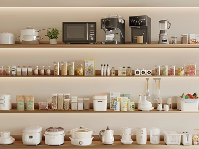 Spice Jars Arranged On Kitchen Shelves 3d model