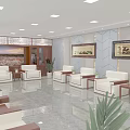 Modern Conference Room Interior With White Sofas Wooden Coffee Tables Green Plants And Large Windows