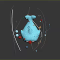 Blue Fish Shaped Creature With Colorful Circles Stripes Stars And Reflection On Dark Background