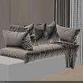 Neutral Toned Textured Throw Pillows On White Bench With Soft Blanket