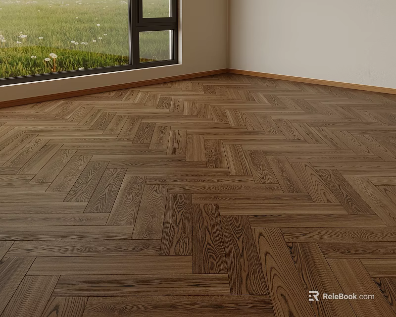 Elegant Herringbone Parquet Wooden Floor With Natural Wood Grain For Living Room Interior 3d model 