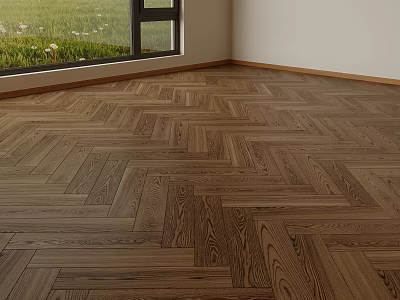 Elegant Herringbone Parquet Wooden Floor With Natural Wood Grain For Living Room Interior 3d model