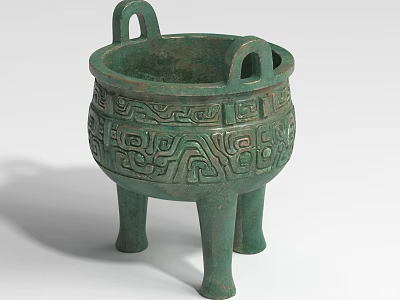 Ancient Style Bronze Landscape Sculpture With Intricate Patterns Three Legs And Two Handles 3d model