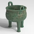 Ancient Style Bronze Landscape Sculpture With Intricate Patterns Three Legs And Two Handles