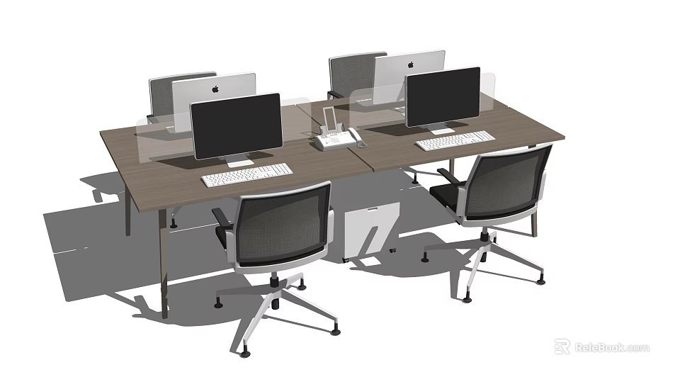 Office Desk With Multiple Computer Monitors And Ergonomic Black Office Chairs 3d model