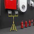 Various Fire Safety Equipment Including Extinguishers Cabinets Alarms And Wall Pipes