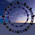 Industrial Equipment Metal Scaffolding Structure With Circular Lighting Device And Audio Speakers