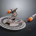 Futuristic 3D Starship Model With Disc Shaped Structure And Glowing Engines